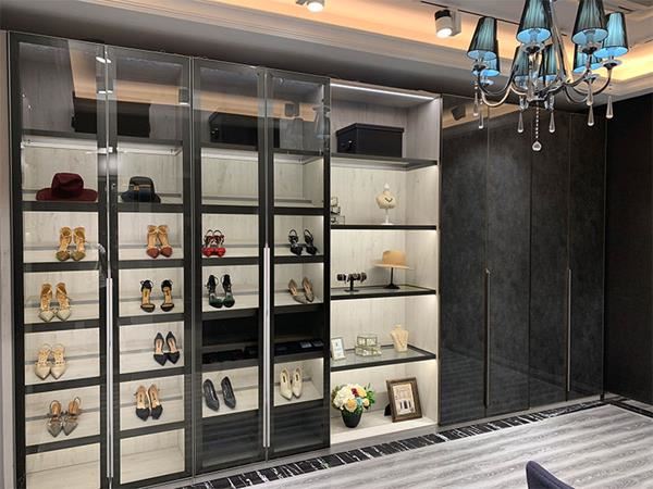 Large Hidden Aluminum Frame Glass Cabinet Door